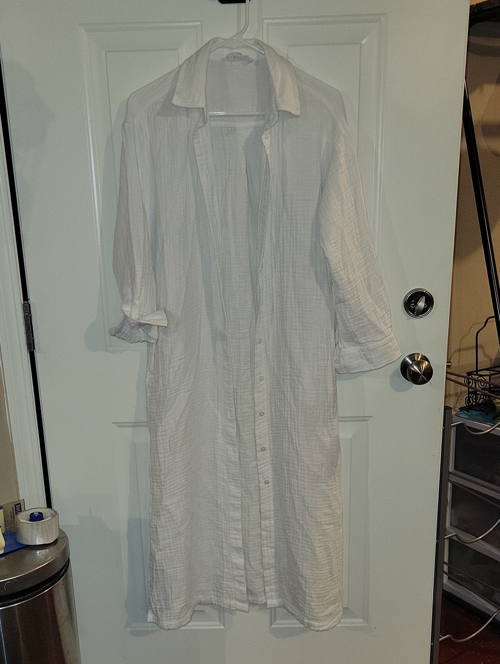 Men's White Long Button-Up Shirt
